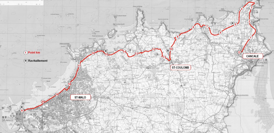 Carte du parcours Semi-Marathon Cancale Saint-Malo